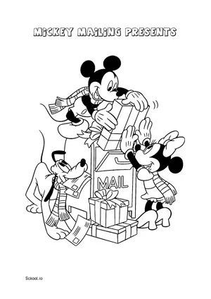 Free Printable Mickey Mailing Presents Coloring Pages for Kids