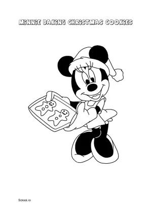 Free Printable Minnie Baking Christmas Cookies Coloring Page for Kids