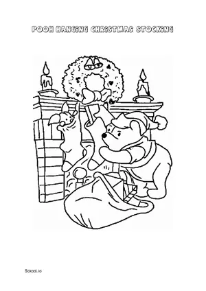 Free Printable Pooh Hanging Christmas Stocking Coloring Page for Kids