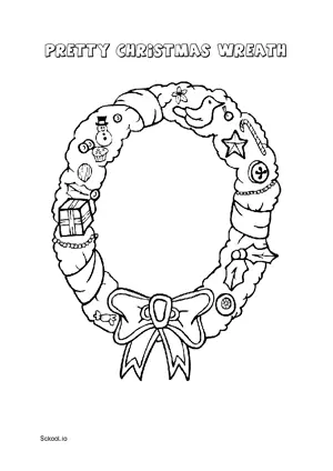 Free Printable Pretty Christmas Wreath Coloring Page for Kids