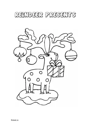 Free Printable Reindeer Presents Coloring Page for Kids