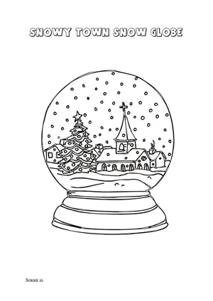 Free Printable Snowy Town Snow Globe Coloring Page for Kids