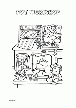 Free Printable Toy Workshop Coloring Page for Kids