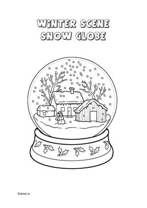 Free Printable Winter Scene Snow Globe Coloring Page for Kids