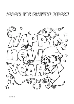 Free Printable New Year Coloring Page for Kids 3