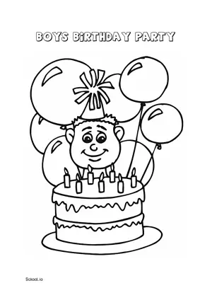 Free Printable Boys Birthday Party Coloring Page for Kids