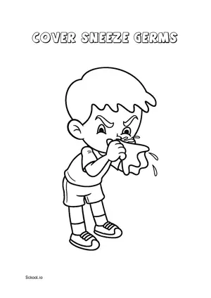 Free Printable Cover Sneeze Germs Coloring Page for Kids