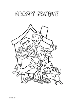 Free Printable Crazy Family Coloring Page for Kids