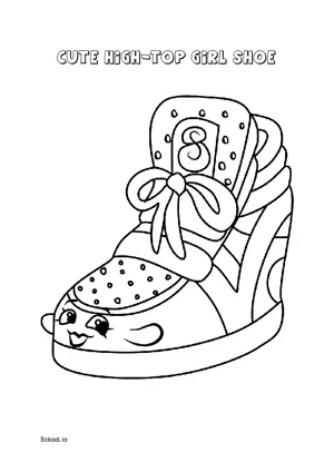 Free Printable Cute High-Top Girl Shoe Coloring Page for Kids