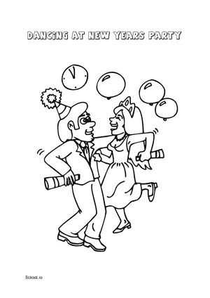 Free Printable Dancing at New Years Party Coloring Page for Kids