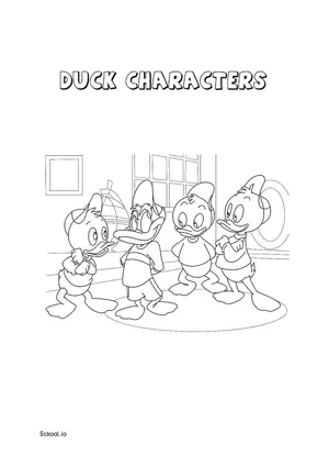 Free Printable Duck Characters Coloring Page for Kids