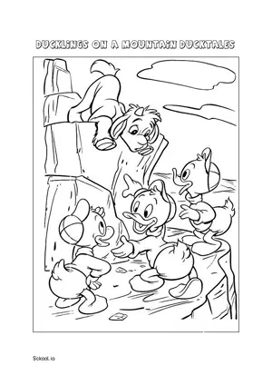 Free Printable Ducklings on a Mountain Ducktales Coloring Page for Kids