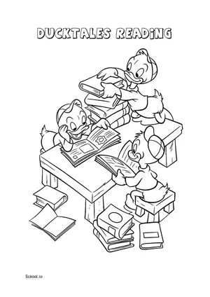 Free Printable Ducktales Reading Coloring Page for Kids