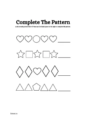 Free Printable Complete Shapes Pattern 20 For Nursery/Kindergarten/Preschool