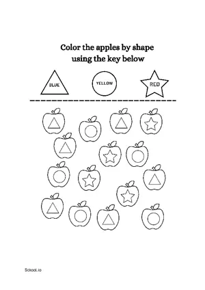 Free Printable Color apples by shape 1 For Nursery/Kindergarten/Preschool