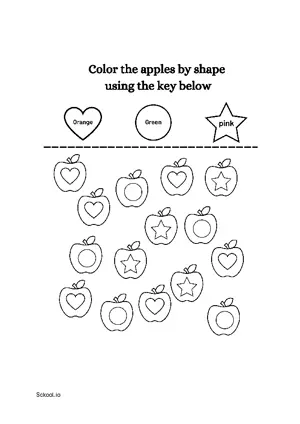 Free Printable Color apples by shape 2 For Nursery/Kindergarten/Preschool