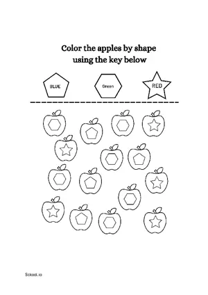 Free Printable Color apples by shape 3 For Nursery/Kindergarten/Preschool