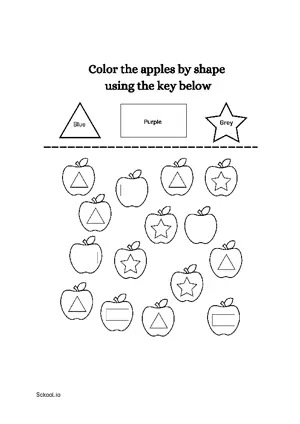 Free Printable Color apples by shape 5 For Nursery/Kindergarten/Preschool