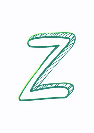 Free printable 2d English alphabets Z zed for tracing and coloring worksheet PDF.