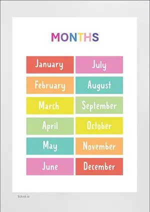 MONTHS CHART with Name in English Montessori Posters Classroom Decor Digital Download Free Printables