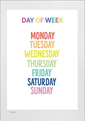 DAY OF WEEK CHART with Name in English Montessori Posters Classroom Decor Digital Download Free Printables