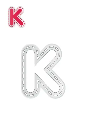 Free printable English alphabet K kay for outline tracing and inner coloring worksheet PDF