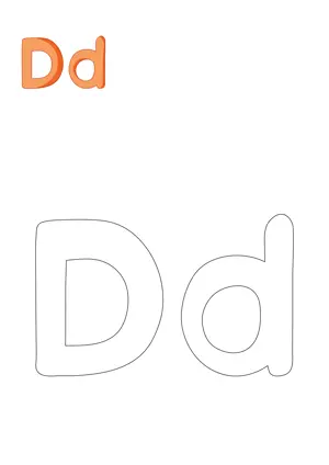 Free printable English capital and small alphabet D dee for tracing and coloring worksheet PDF