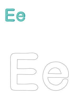 Free printable English capital and small alphabet E e for tracing and coloring worksheet PDF