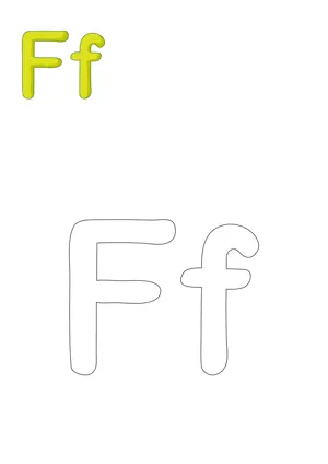 Free printable English capital and small alphabet F ef, eff for tracing and coloring worksheet PDF