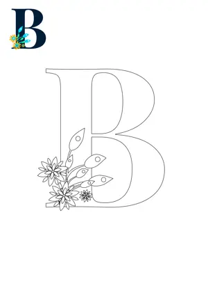 Free printable English alphabet B with flower for tracing and coloring worksheet PDF