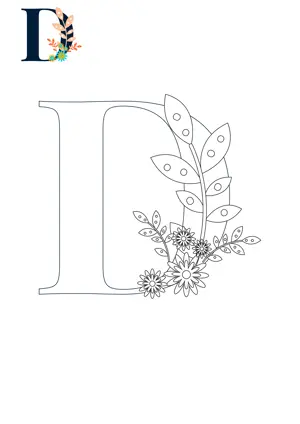 Free printable English alphabet D with flower for tracing and coloring worksheet PDF