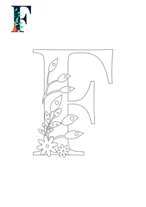 Free printable English alphabet F with flower for tracing and coloring worksheet PDF