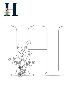 Free printable English alphabet H with flower for tracing and coloring worksheet PDF