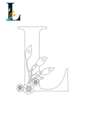 Free printable English alphabet L with flower for tracing and coloring worksheet PDF