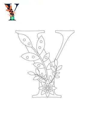 Free printable English alphabet Y with flower for tracing and coloring worksheet PDF