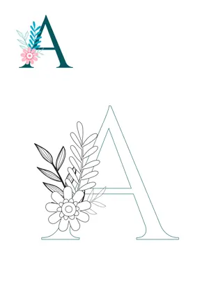 Free printable English alphabet A with flower for tracing and coloring worksheet PDF