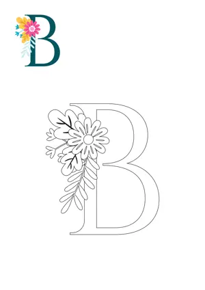 Free printable English alphabet B with flower for tracing and coloring worksheet PDF