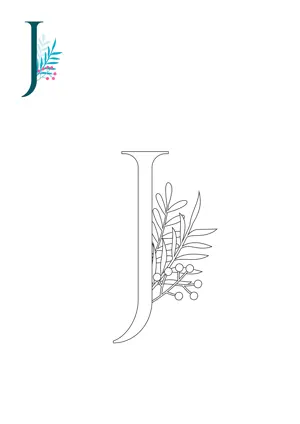 Free printable English alphabet J with flower for tracing and coloring worksheet PDF