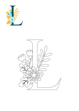 Free printable English alphabet L with flower for tracing and coloring worksheet PDF