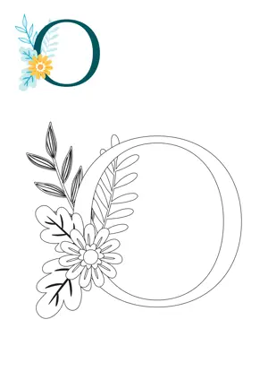 Free printable English alphabet O with flower for tracing and coloring worksheet PDF