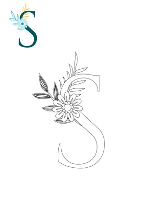 Free printable English alphabet S with flower for tracing and coloring worksheet PDF