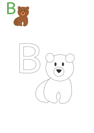 Free printable English alphabets B with animal for tracing and coloring worksheet PDF