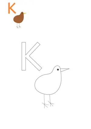 Free printable English alphabets K with animal for tracing and coloring worksheet PDF