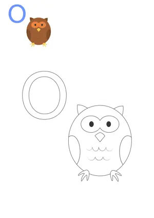 Free printable English alphabets O with animal for tracing and coloring worksheet PDF