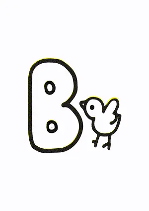 Free printable English alphabet B with animal for tracing and coloring worksheet PDF