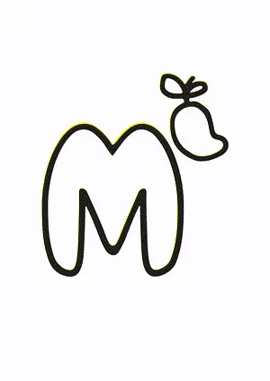 Free printable English alphabet M with animal for tracing and coloring worksheet PDF