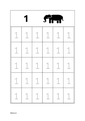 Number 1 Tracing Worksheets For Kindergarten/Preschool- 30 Tracing Block Free Printable worksheet PDF