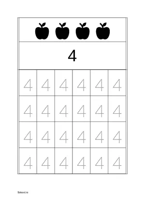 Number 4 Tracing Worksheets For Kindergarten/Preschool- 24 Tracing Block Free Printable worksheet PDF