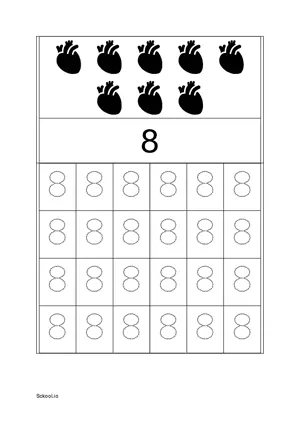 Number 8 Tracing Worksheets For Kindergarten/Preschool- 24 Tracing Block Free Printable worksheet PDF