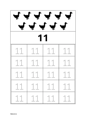 Number 11 Tracing Worksheets For Kindergarten/Preschool- 20 Tracing Block Free Printable worksheet PDF